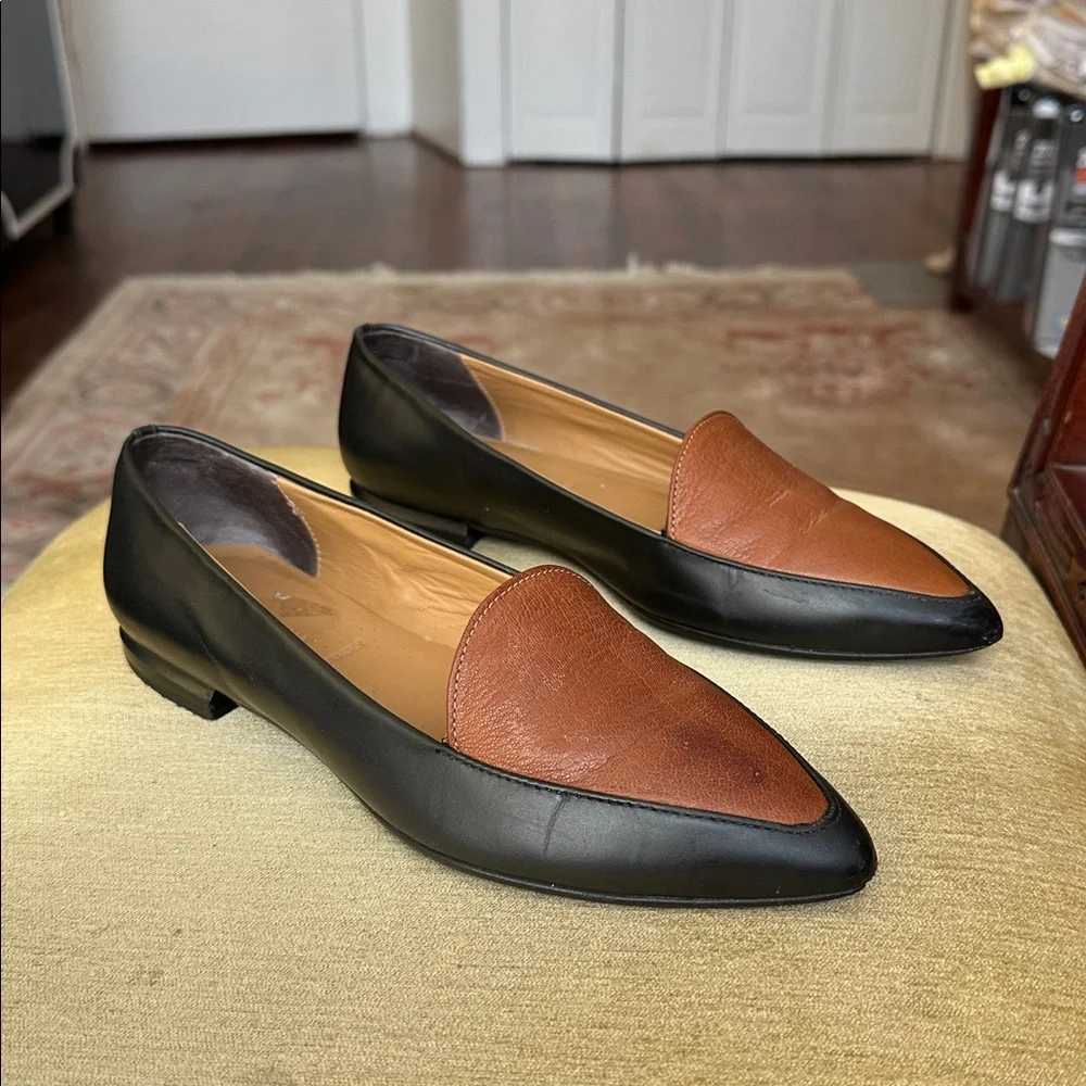 Everlane The Modern Point Loafers in a black and brown two-tone leather Size 7